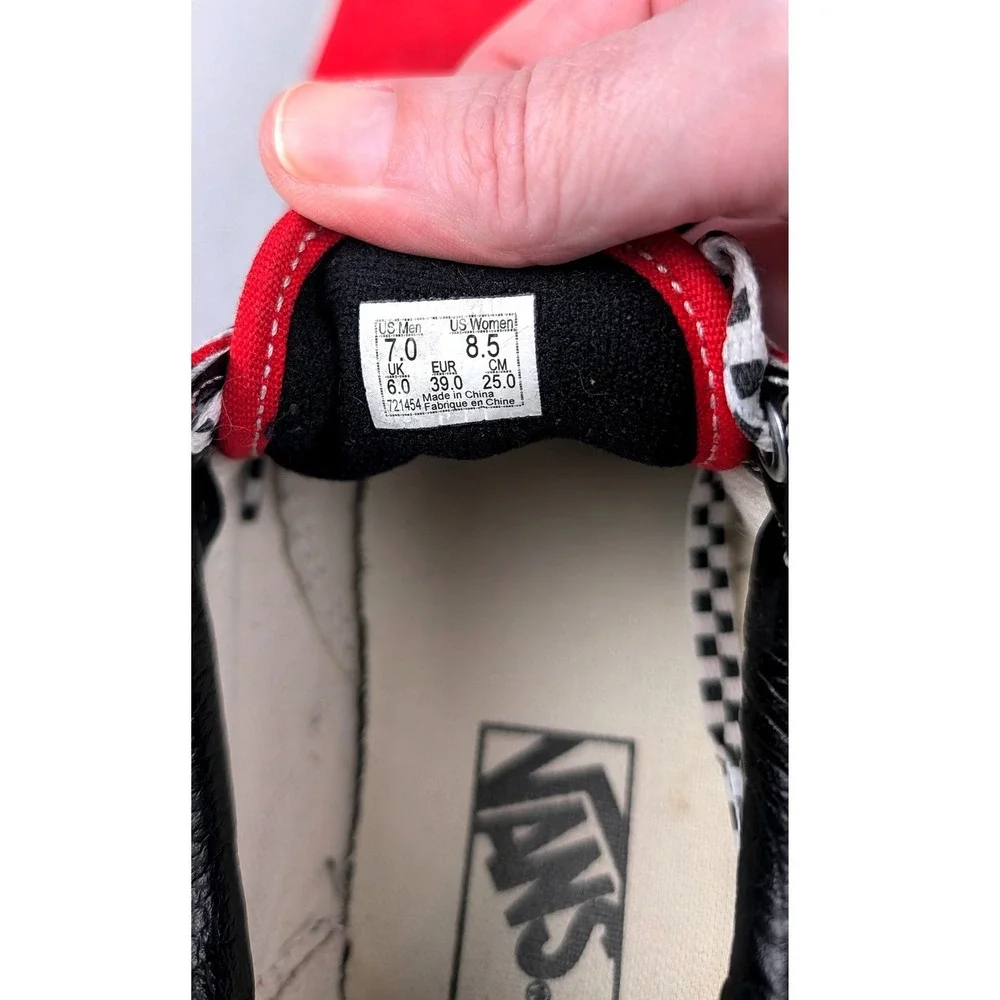Vans Old Skool Customs Red Black Check Laces Lightning Bolt Mens 7 Women 8.5
